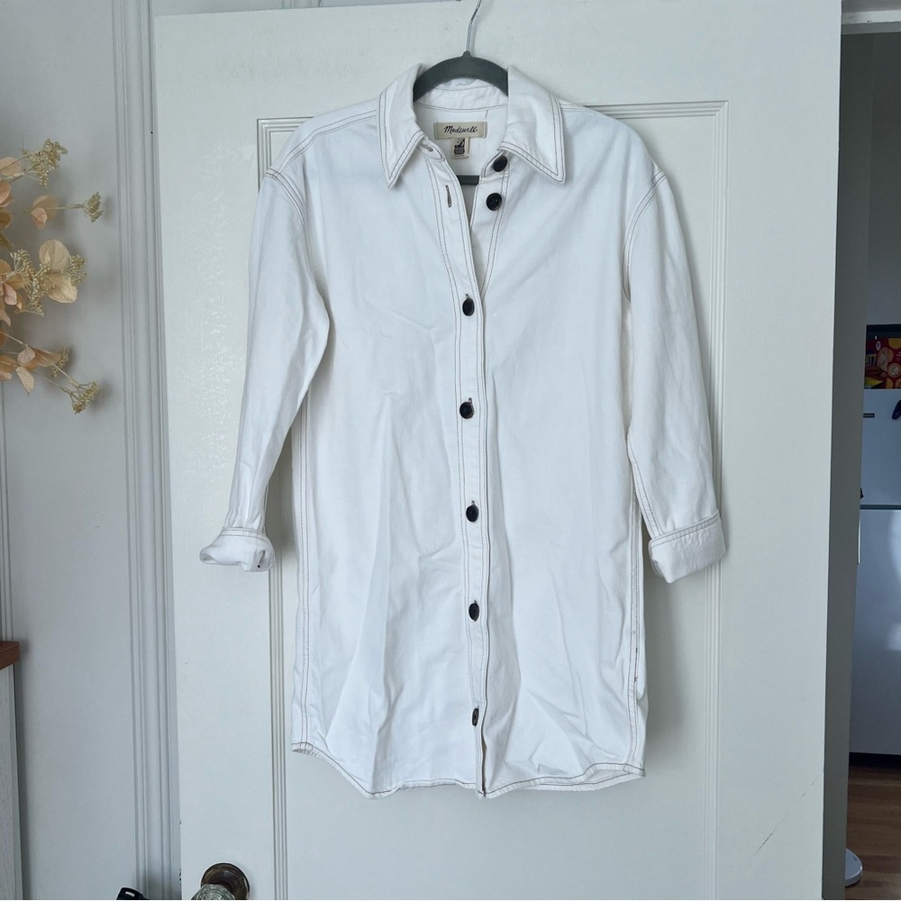 Madewell Denim Oversized Mini Shirtdress in Tile White Size XSmall NWT - Picture 7 of 11